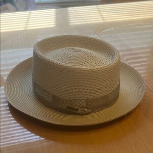 Stetson Cream Straw Hat with Brown Interior